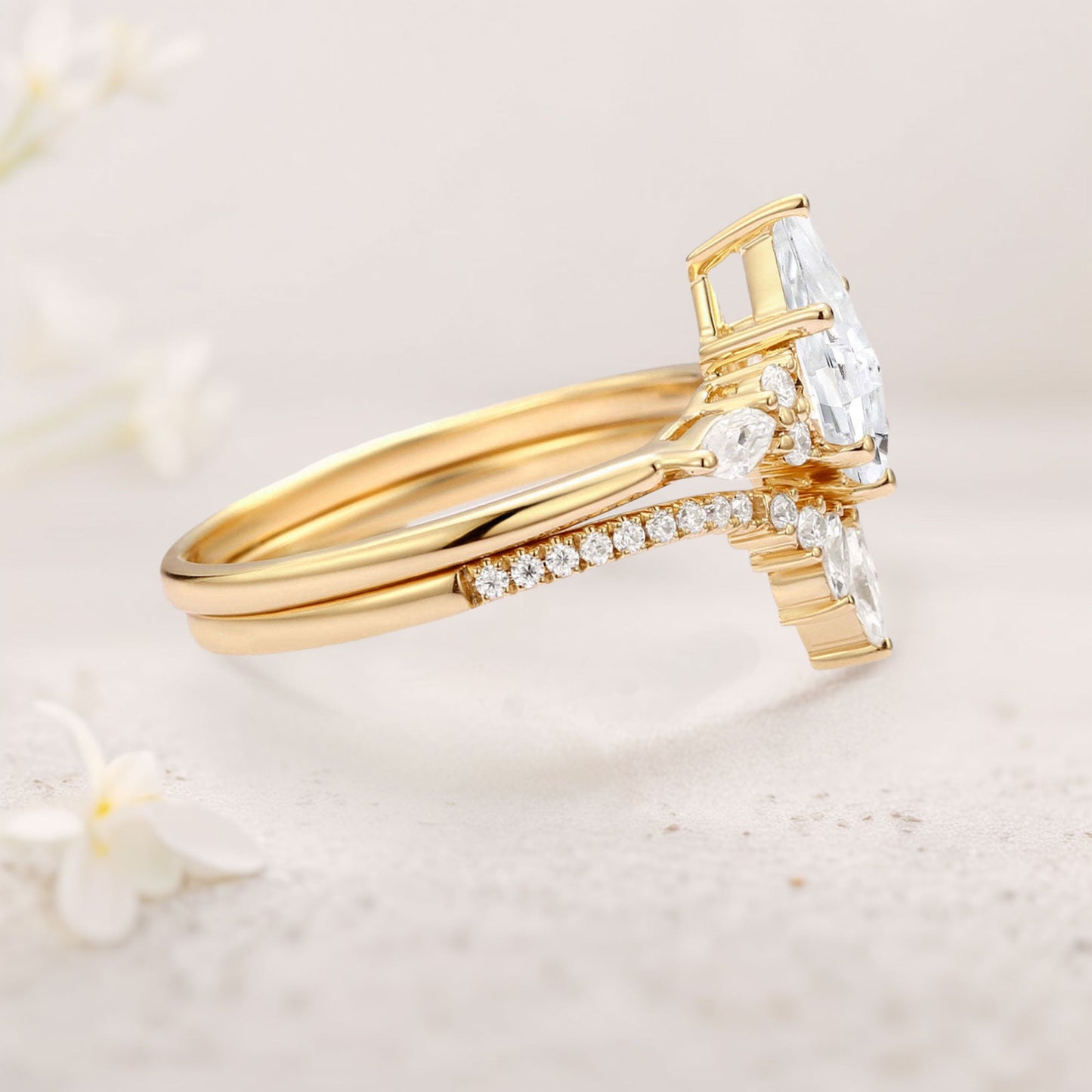 Unique floral engagement rings Kite Moissanite Classic Engagement Ring Set