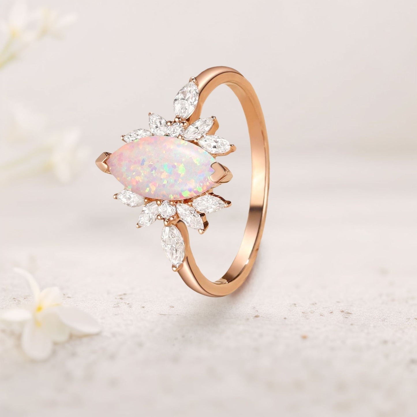 Unique floral engagement rings Marquise Lab Opal Butterfly Fairy Engagement Ring