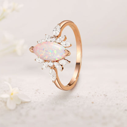 Unique floral engagement rings Marquise Lab Opal Butterfly Fairy Engagement Ring