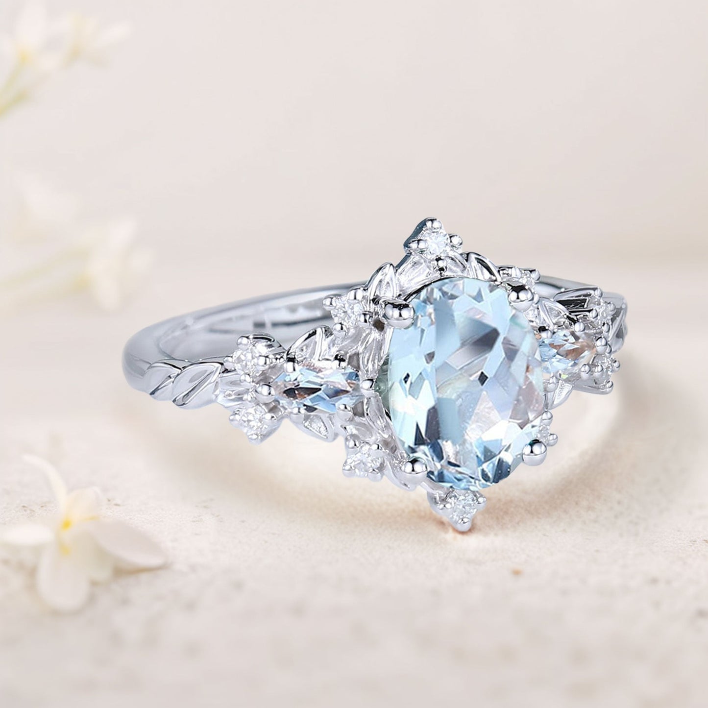 Vintage Briar Rose Oval Lab Aquamarine Engagement Ring Vine Ring