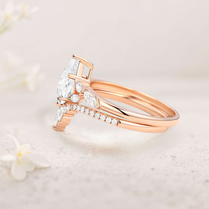 Unique Kite Moissanite Engagement Ring Set