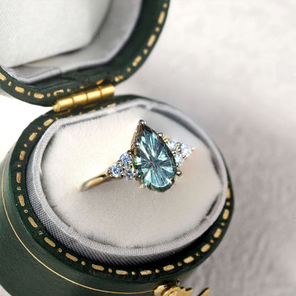 Unique Starbrite Cut Pear Lab Sapphire Cluster Engagement Ring