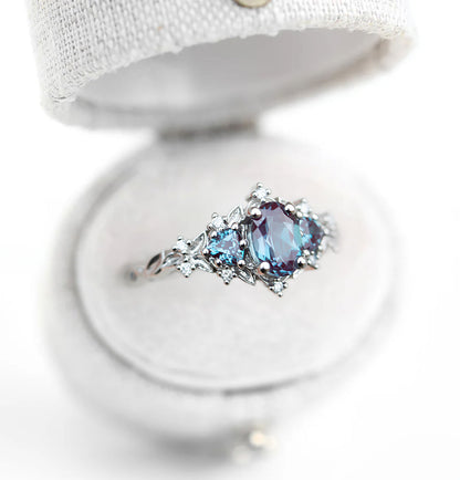 Unique Floral Rose Oval Lab Alexandrite Ring