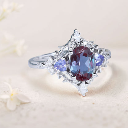 Vintage Briar Rose Oval Lab Alexandrite Engagement Ring Filigree Ring