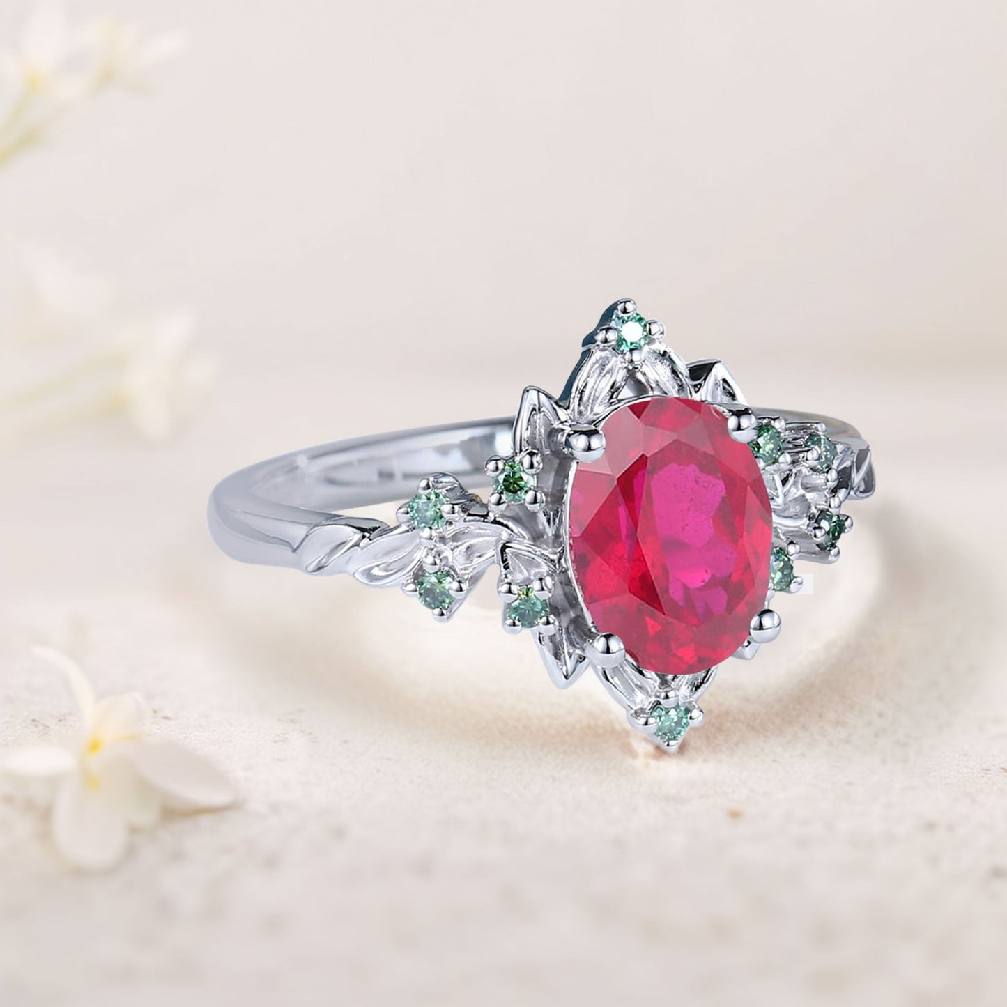 Vintage Briar Rose Oval Ruby Engagement Ring Olive Leaves Ring