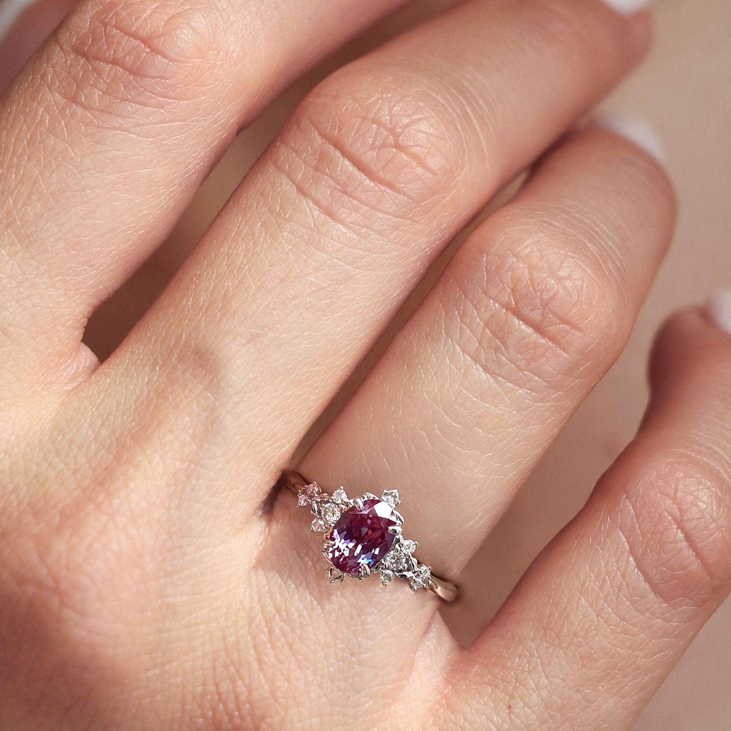 Vintage Briar Rose Oval Lab Alexandrite Engagement Ring