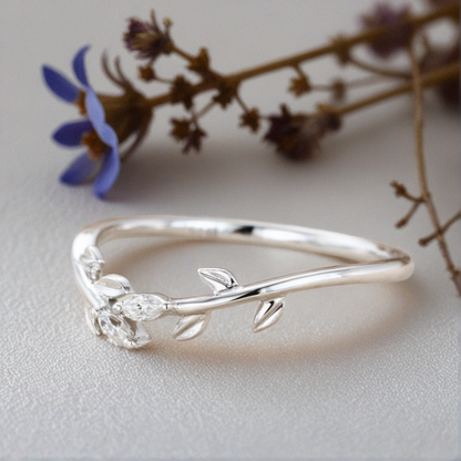 Unique Marquise Moissanite Wedding Band Leaf Moissanite Engagement Ring