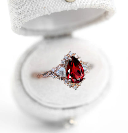 Unique Briar Half Halo Pear Garnet Ring