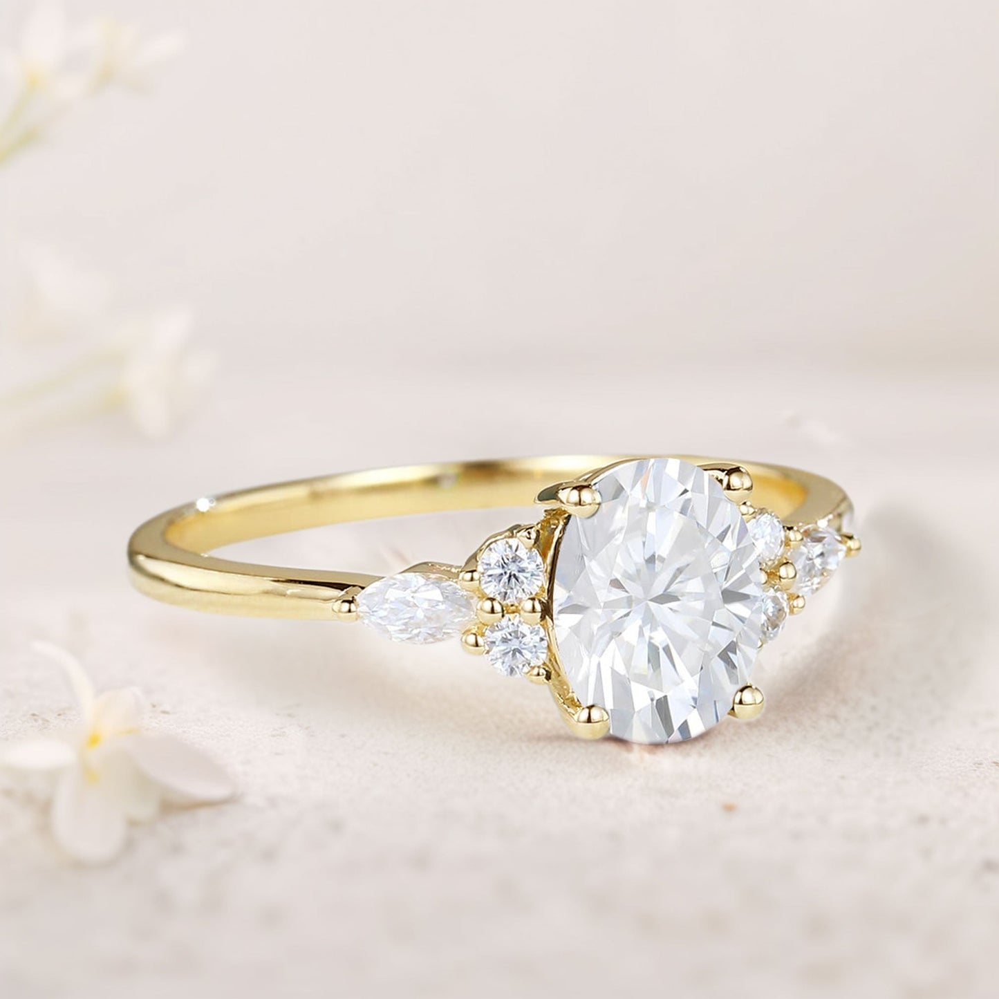 Vintage Oval Moissanite Engagement Ring Cluster Wedding Ring