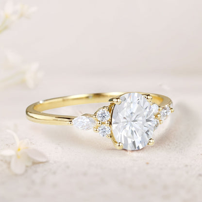 Vintage Oval Moissanite Engagement Ring Cluster Wedding Ring