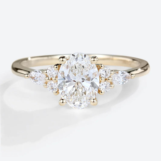 Vintage Oval Moissanite Engagement Ring Cluster Wedding Ring