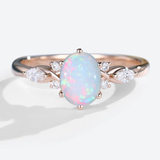 Vintage Oval Opal and Moissanite Engagement Ring