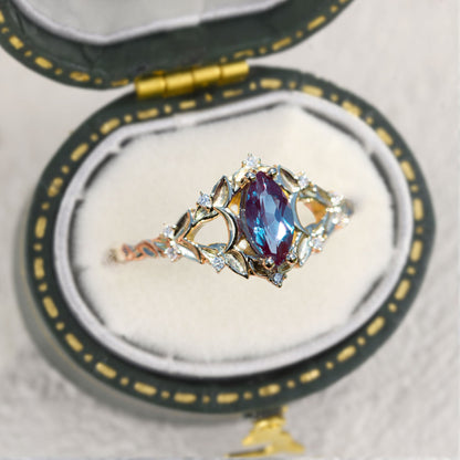 Unique Briar Moon Marquise Lab Alexandrite Ring