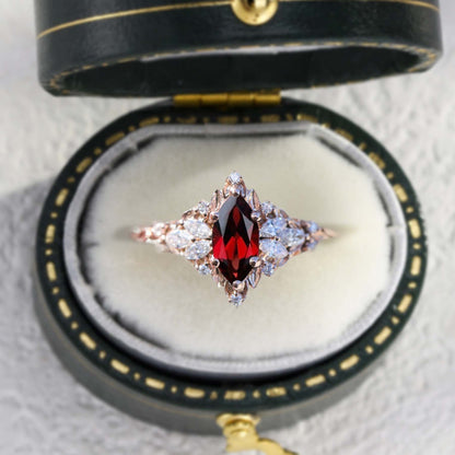Unique Starlight Marquise Lab Ruby Ring