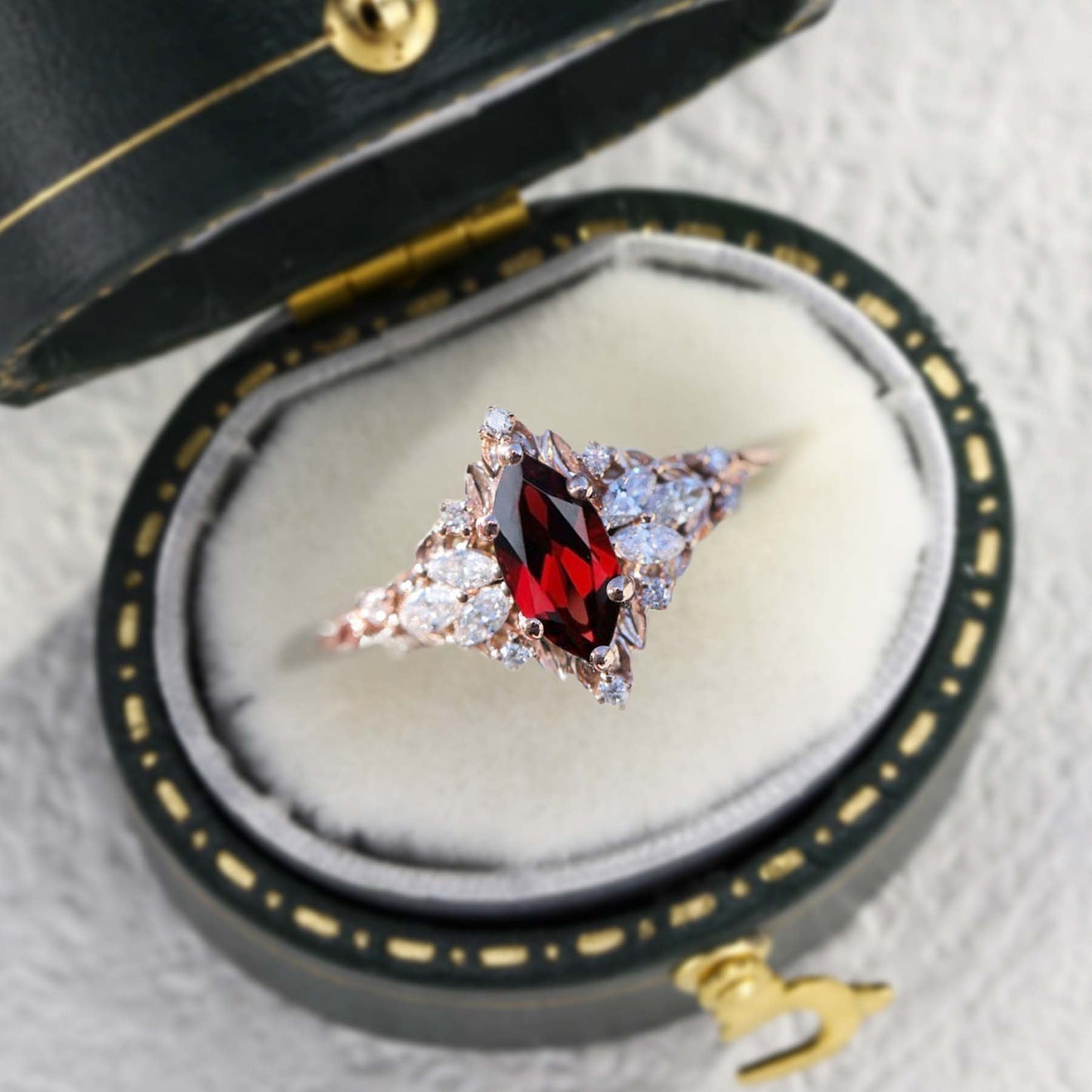 Unique Starlight Marquise Lab Ruby Ring