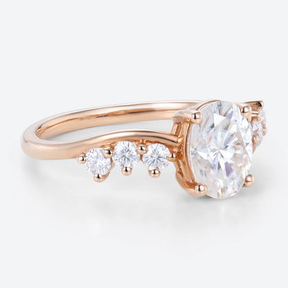 Unique Oval Moissanite Engagement Ring Swirling Romance Bridal Ring