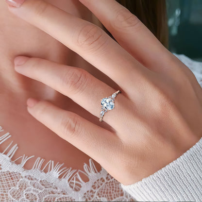 Vintage Oval Lab Aquamarine Twisted Engagement Ring for Women