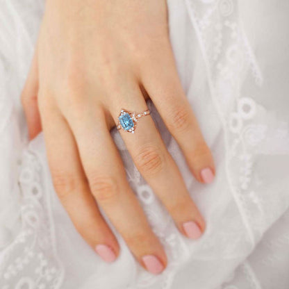 Vintage Emerald Lab Topaz Engagement Ring Whimsical Charm Bridal Ring