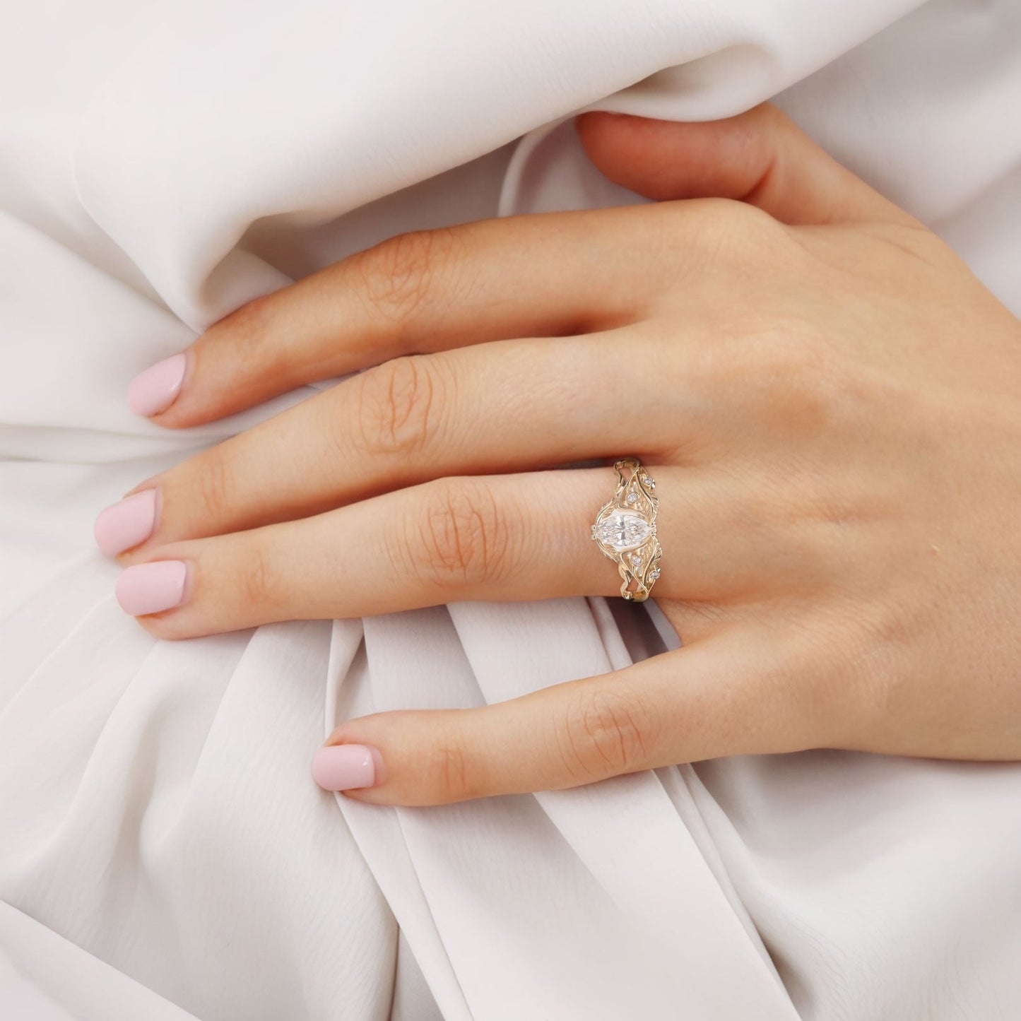 Unique Marquise Moissanite Engagement Ring