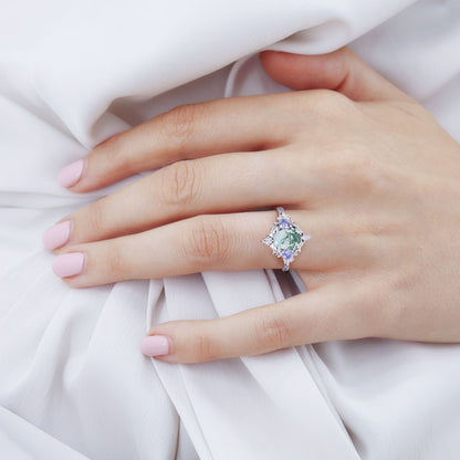 Vintage Briar Rose Oval Moss Agate Engagement Ring Filigree Ring