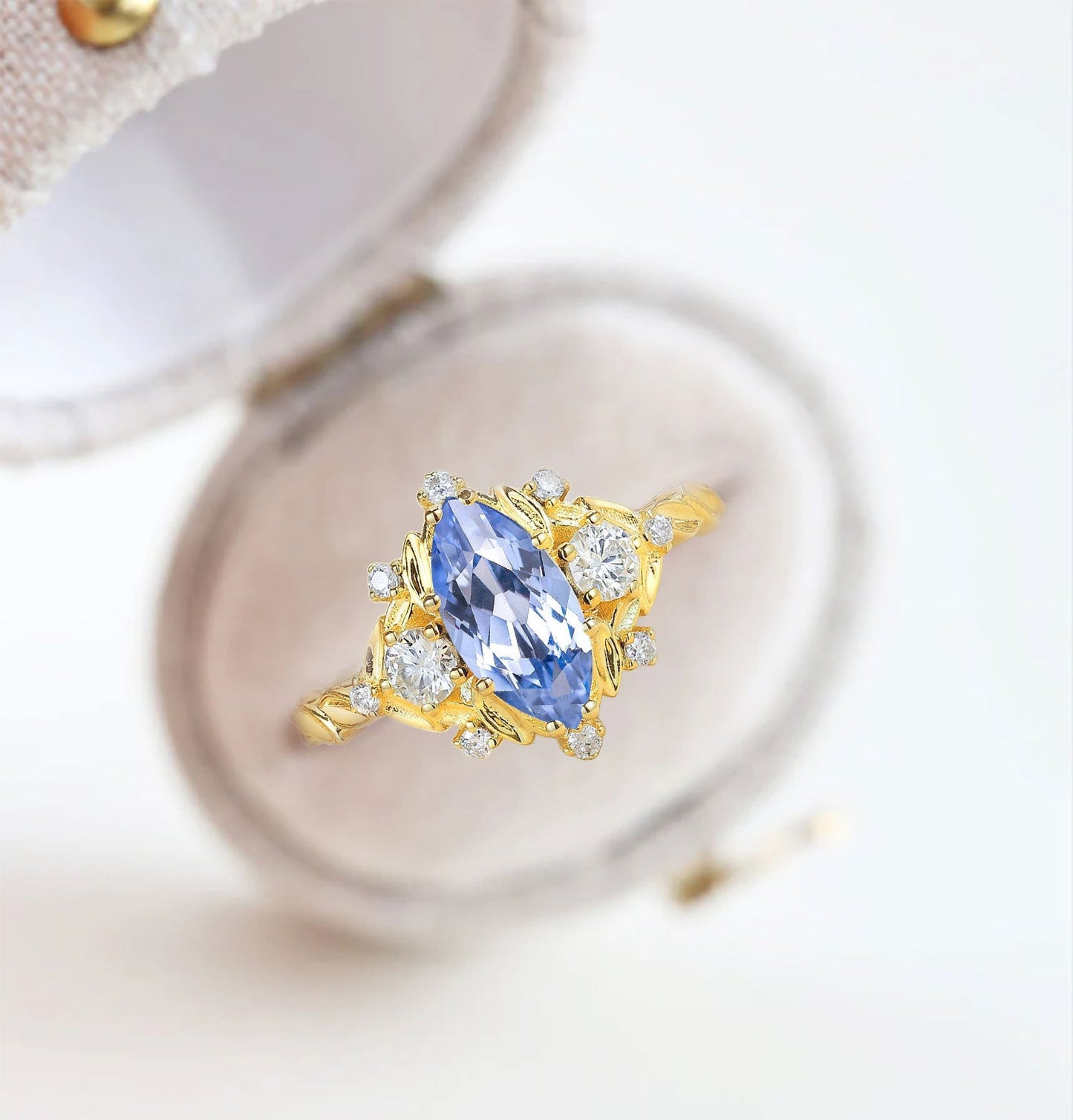 Unique floral engagement rings Marquise Lab Sapphire Engagement Ring Moissanite Cluster Promise Ring