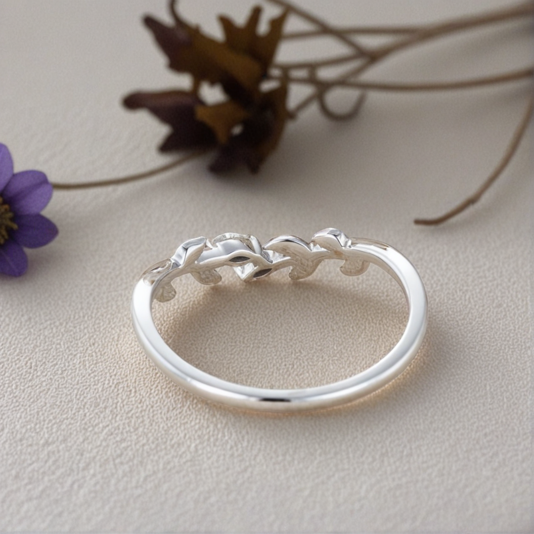 Unique Marquise Moissanite Wedding Band Leaf Moissanite Engagement Ring