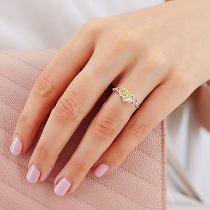 Vintage Princess Citrine Pave Engagement Rings Infinity Wedding Band