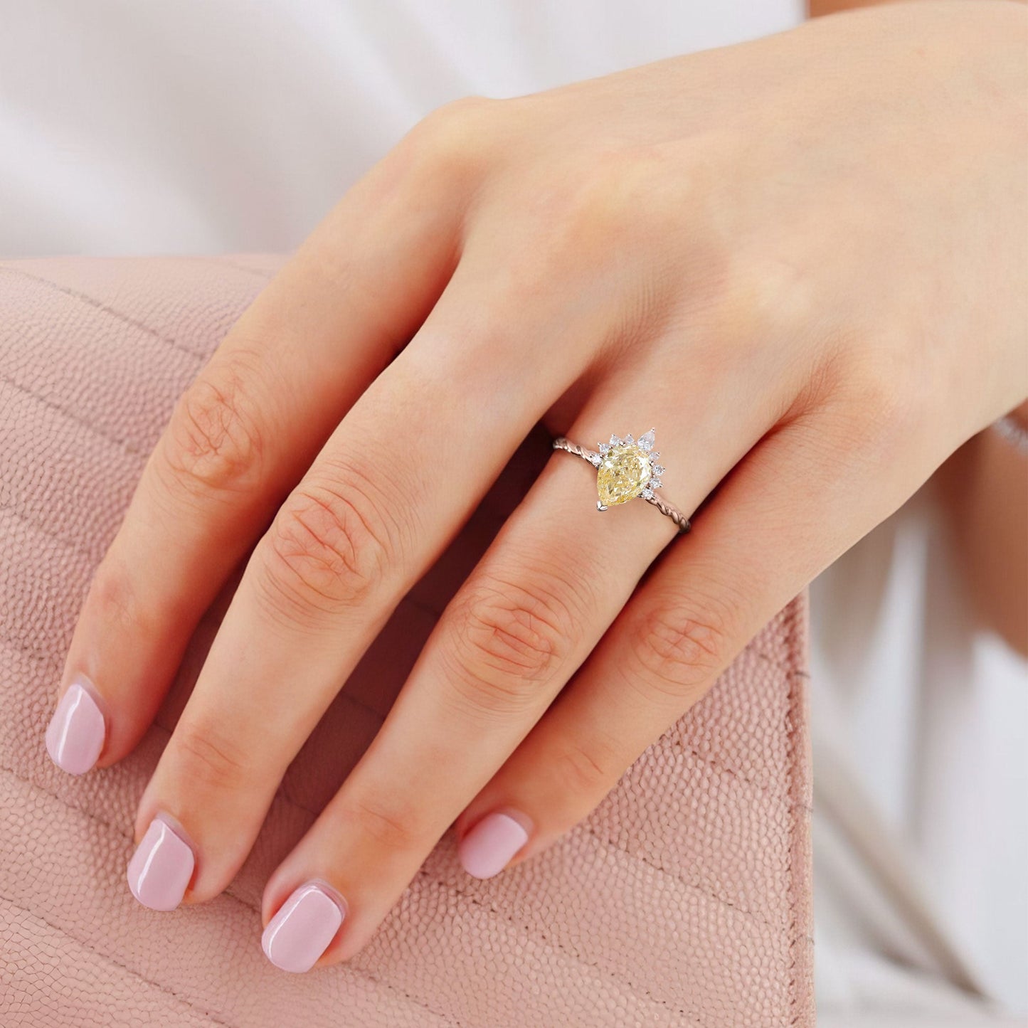 Vintage Pear Citrine Twisted Women’s Wedding Ring