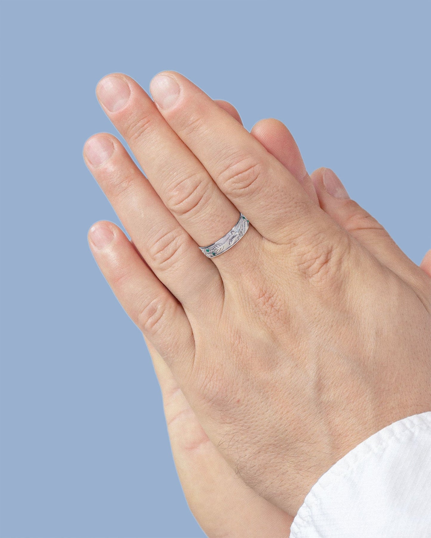 Unique floral engagement rings Nature inspired Wedding Band with Emeralds For Men