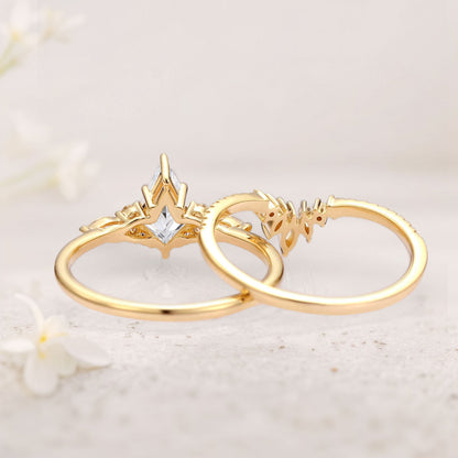 Unique floral engagement rings Kite Moissanite Classic Engagement Ring Set