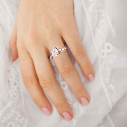 Unique Oval Moissanite Engagement Ring Swirling Romance Bridal Ring