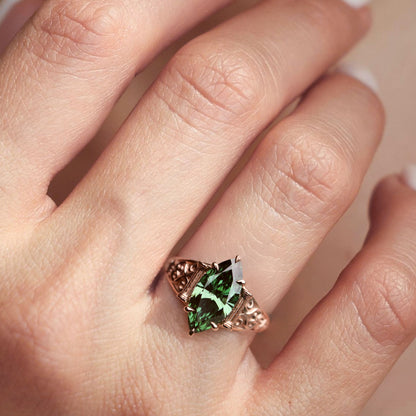 Unique Marquise Lab Emerald Engagement Ring