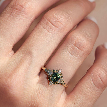 Unique floral engagement rings Enchanted Briar Round Green Lab Sapphire Ring