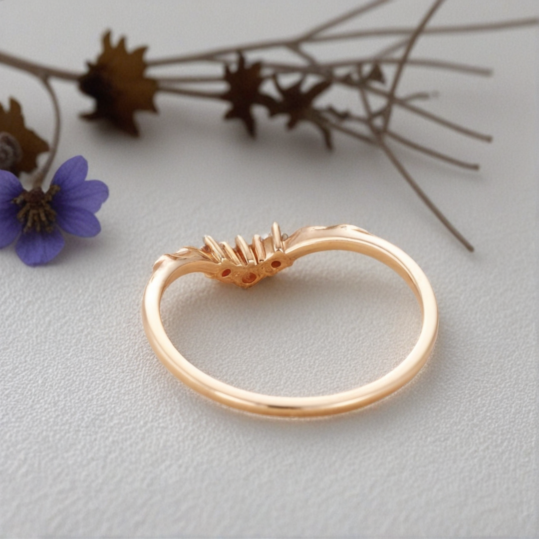 Unique Round Moissanite Wedding Band Art-deco Moissanite Engagement Ring