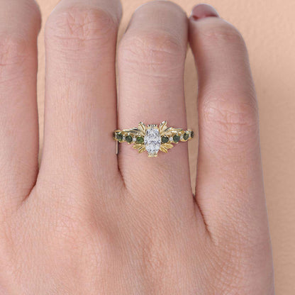Unique floral engagement rings Marquise Moissanite and tourmalines engagement ring