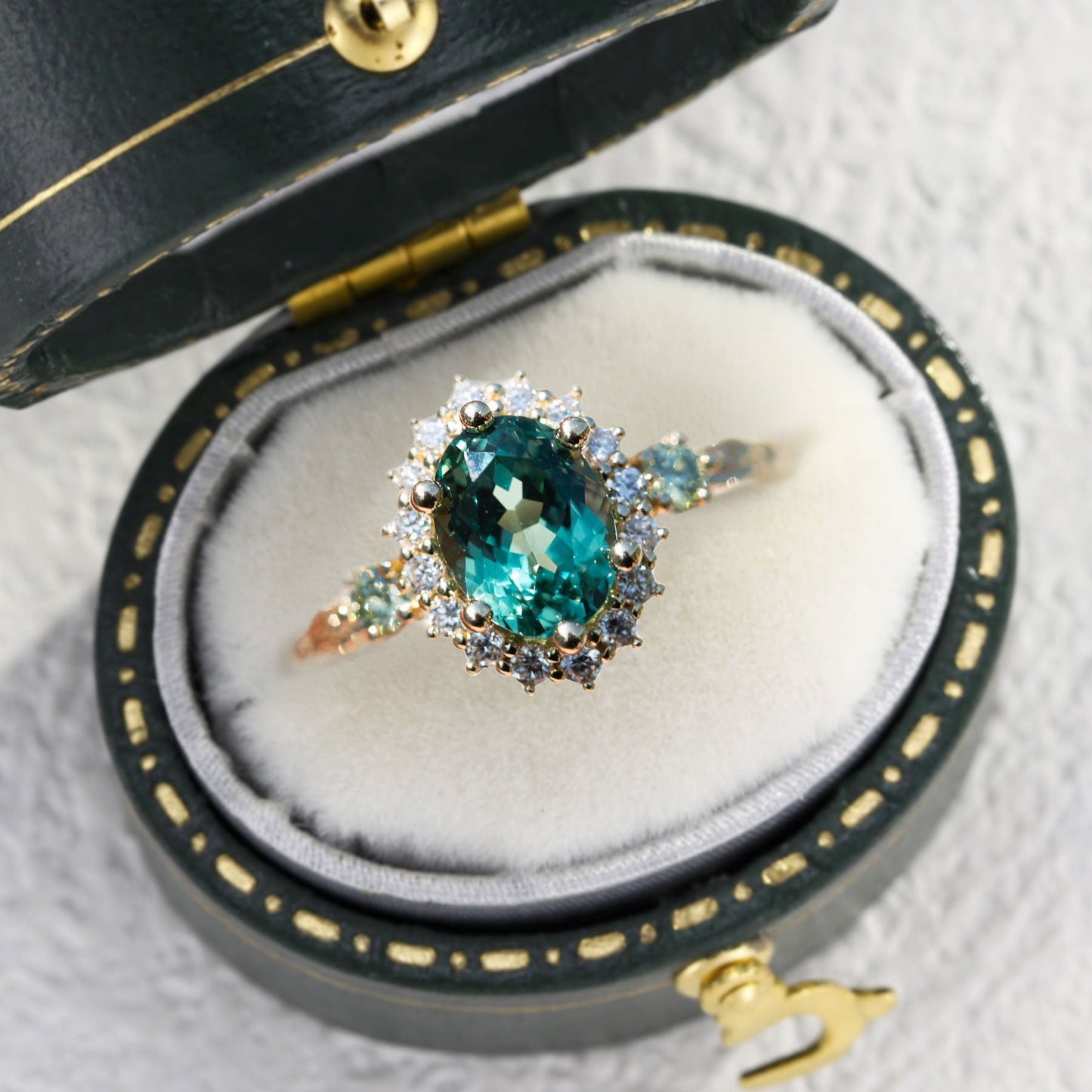 Unique Ash Oval Green Lab Sapphire Ring