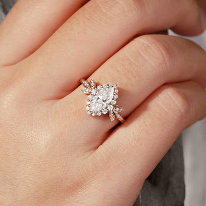 Unique floral engagement rings Marquise Moissanite Butterfly Halo Engagement Ring