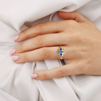Unique floral engagement rings Kite Lab Sapphire Engagement Ring Leaf Flower Wedding Ring