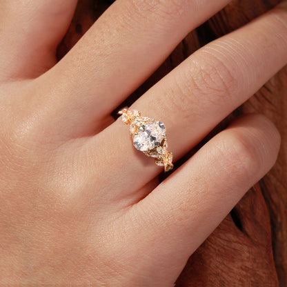 Unique floral engagement rings Oval Moissanite Engagement Ring