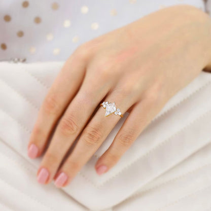 Unique Kite Moissanite Engagement Ring Cluster Promise Ring