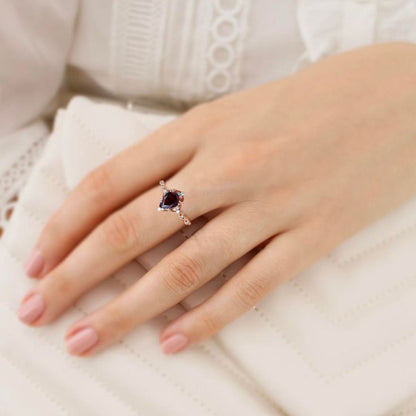 Vintage Pear Ruby Engagement Ring Bridal Ring