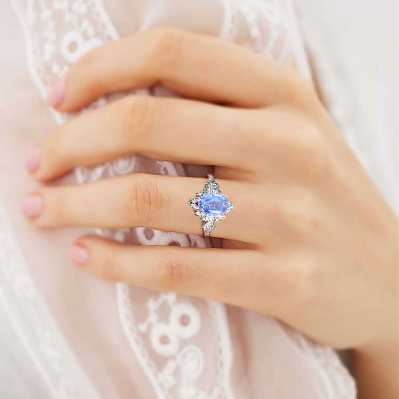 Vintage Briar Rose Oval Lab Sapphire Engagement Ring Olive Leaves Ring