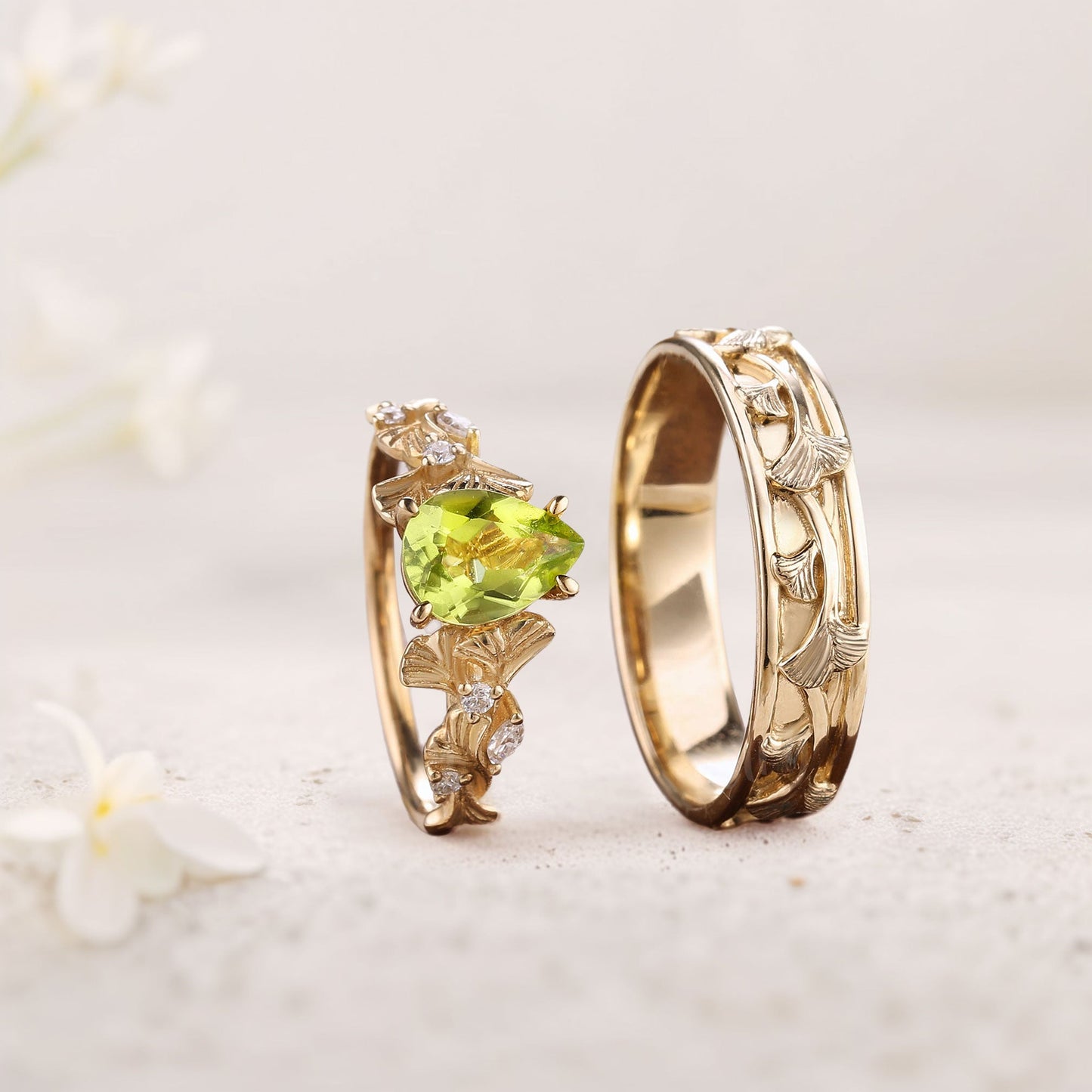Unique Pear Citrine Couple Promise Engagement Ring Wedding Ring Set