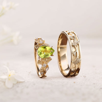 Unique Pear Citrine Couple Promise Engagement Ring Wedding Ring Set