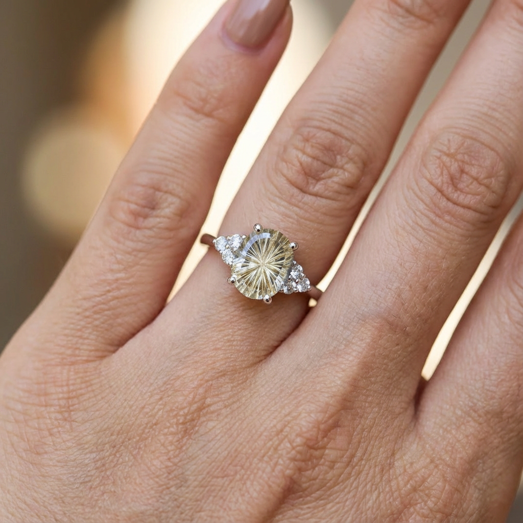 Vintage Starbrite Cut Oval Lab Sapphire and Moissanite Ring