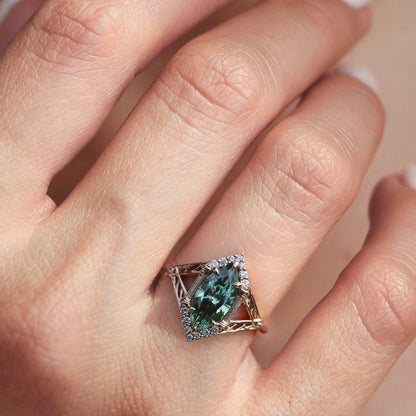 Unique Marquise Green Lab Sapphire Engagement Ring