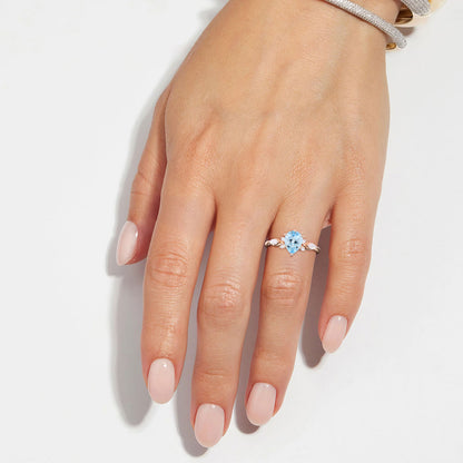 Vintage Pear Lab Aquamarine and Moissanite Split Shank Engagement Ring