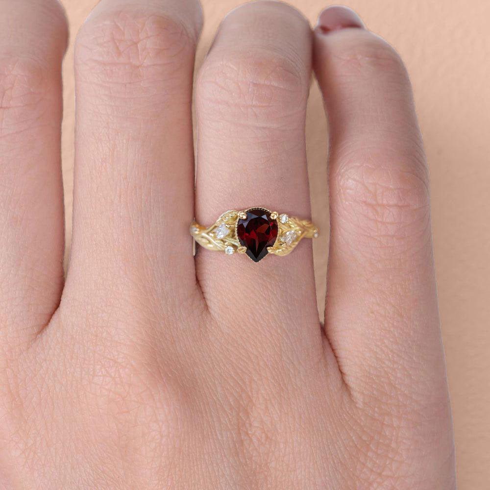Unique floral engagement rings Pear Garnet Engagement Ring flower Ring
