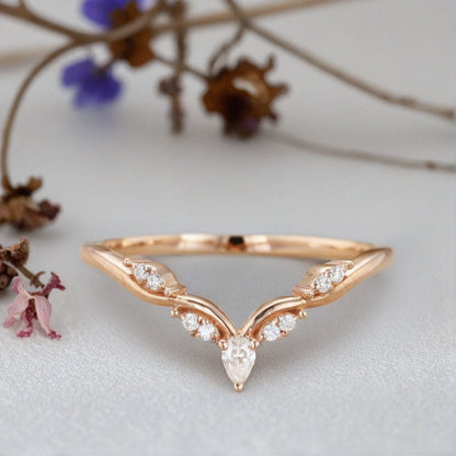 Unique Pear Moissanite Wedding Band Leaf Moissanite Engagement Ring