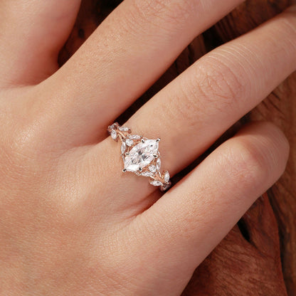 Unique Nature Inspired Marquise Moissanite Ring